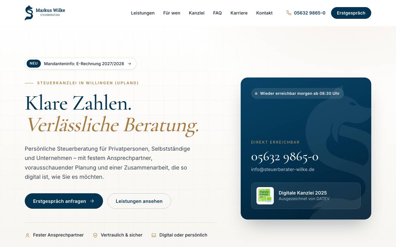 Vorschau der Webseite Steuerberatung Markus Wilke