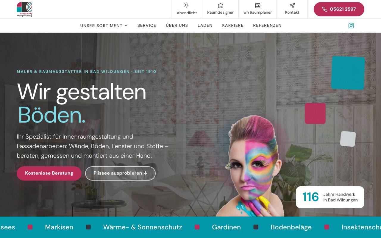 Vorschau der Webseite Spangenberg Raumgestaltung